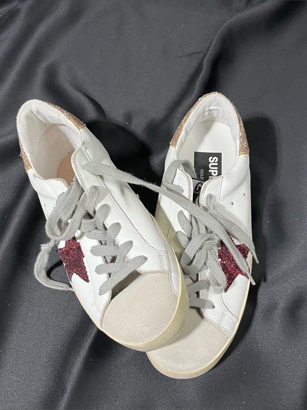Golden Goose White Sneakers with Red Glitter Star